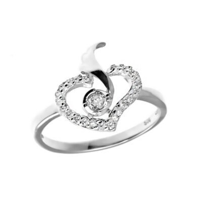 SREBRNY PIERŚCIONEK SERCE Z CYRKONIAMI