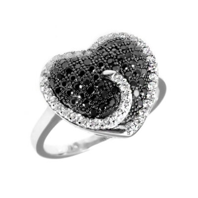 SREBRNY PIERŚCIONEK SERCE Z CYRKONIAMI