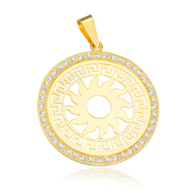 SREBRNA POZŁACANA ZAWIESZKA SŁOŃCE Z DROGĄ GRECKĄ Z CYRKONIAMI