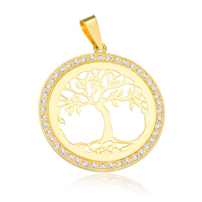 SREBRNA POZŁACANA ZAWIESZKA DRZEWKO SZCZĘŚCIA Z CYRKONIAMI