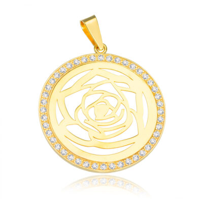 SREBRNA POZŁACANA ZAWIESZKA RÓŻA Z CYRKONIAMI