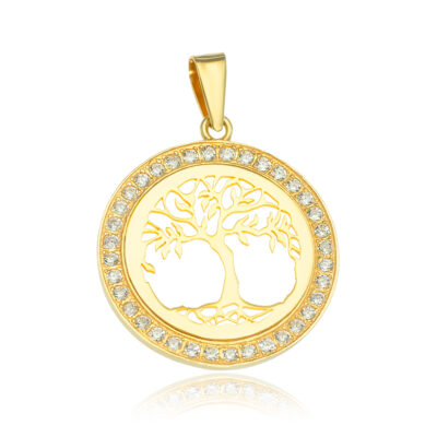 SREBRNA POZŁACANA ZAWIESZKA DRZEWKO SZCZĘŚCIA Z CYRKONIAMI