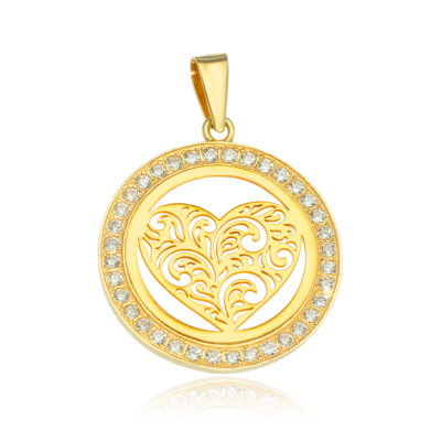 SREBRNA POZŁACANA ZAWIESZKA SERCE AŻUROWE Z CYRKONIAMI