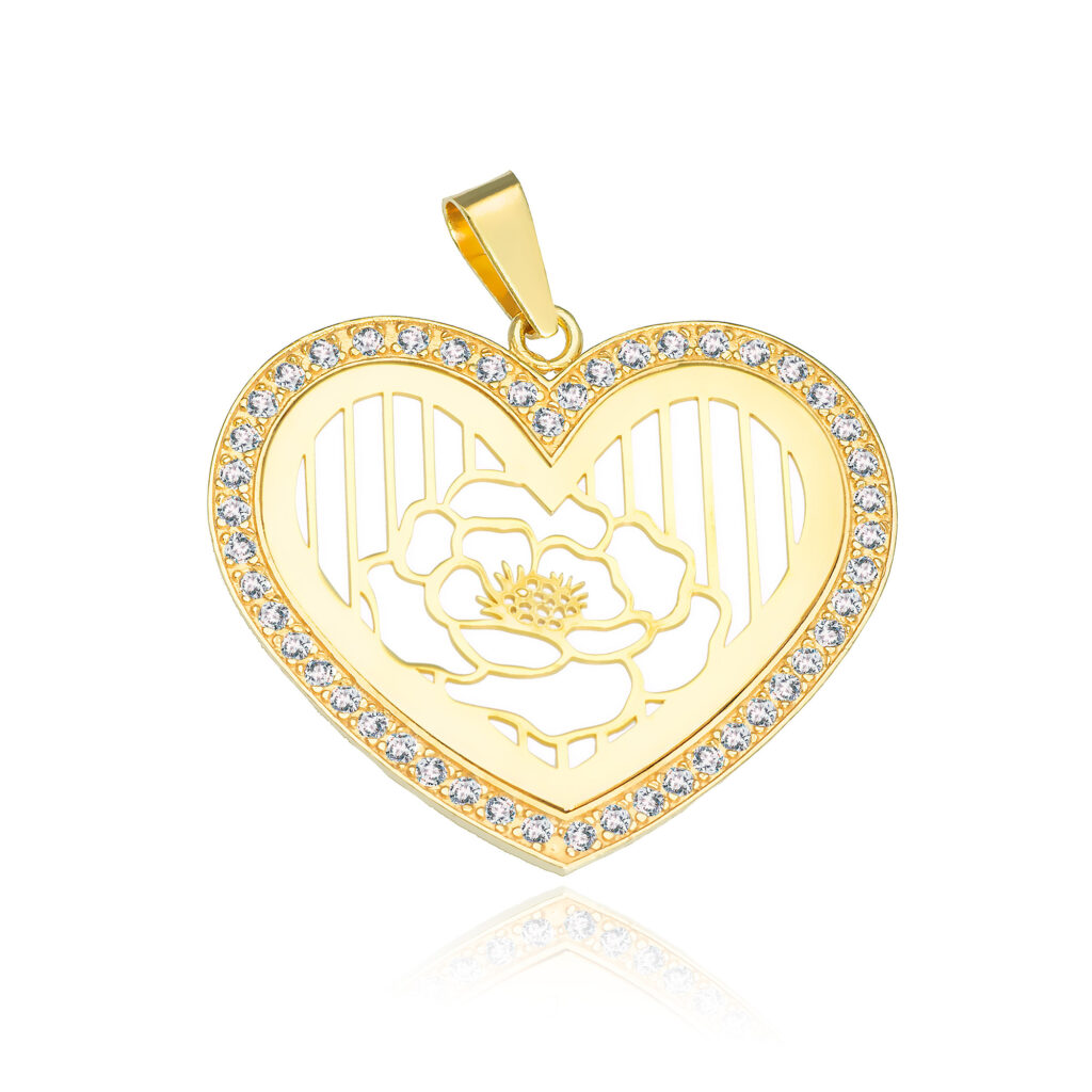 SREBRNA POZŁACANA ZAWIESZKA SERDUSZKO KWIAT Z CYRKONIAMI