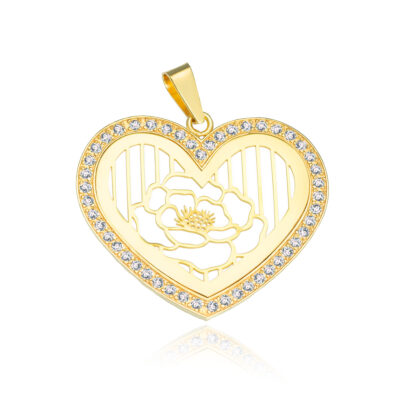 SREBRNA POZŁACANA ZAWIESZKA SERDUSZKO KWIAT Z CYRKONIAMI
