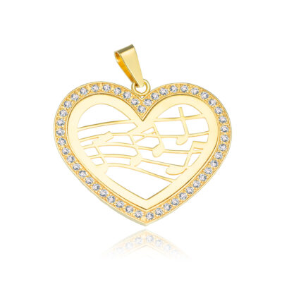 SREBRNA POZŁACANA ZAWIESZKA SERDUSZKO NUTKI Z CYRKONIAMI