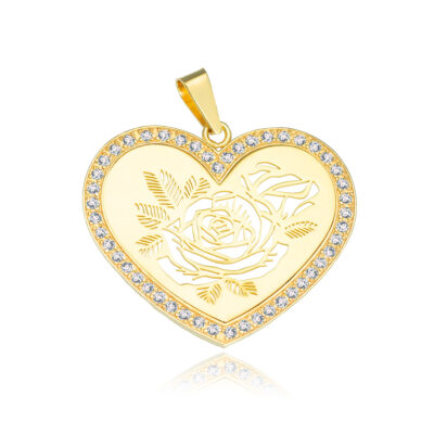 SREBRNA POZŁACANA ZAWIESZKA SERDUSZKO RÓŻA Z CYRKONIAMI