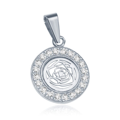 SREBRNA ZAWIESZKA RÓŻA Z CYRKONIAMI