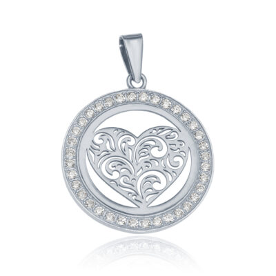 SREBRNA ZAWIESZKA SERCE AŻUROWE Z CYRKONIAMI