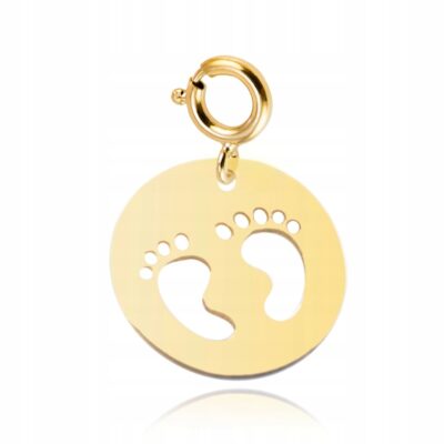 Złoty Charms na Bransoletkę Kółko ze Stópkami