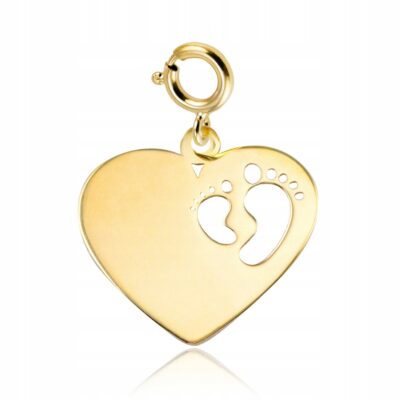 Złoty Charms na bransoletkę Serduszko Stópki próba 585